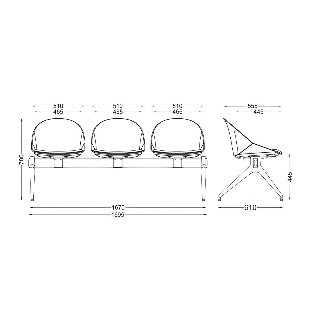 Papilion 3 Seater Beam Seating Dimensions