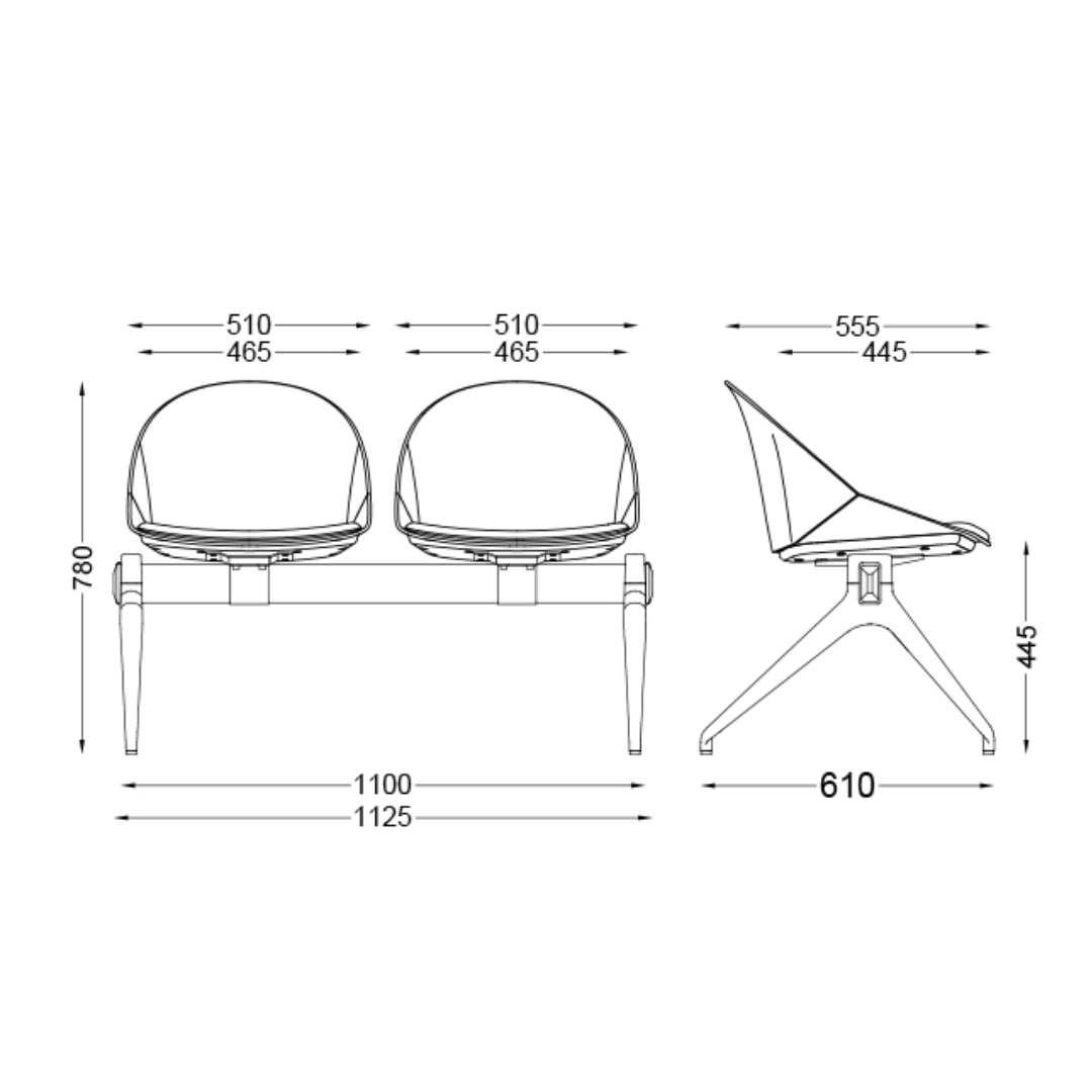 Papilion 2 Seater Beam Seating Dimensions