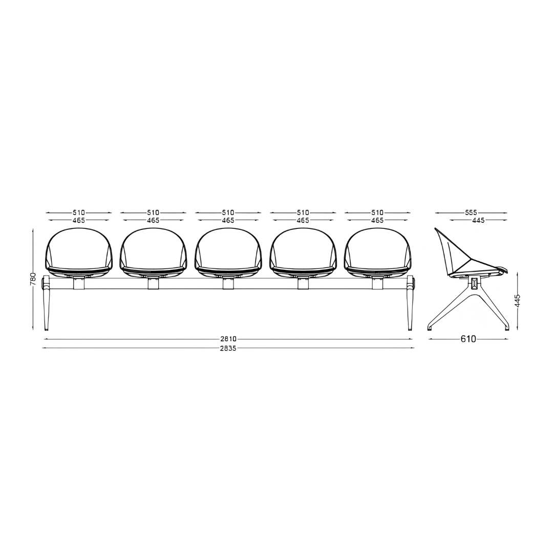 Papilion 5 Seater Beam Seating Dimensions